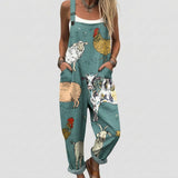 Elissa - Teal Overalls with Farm Animal Print
