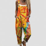 Natasha - Orange Overalls with Abstract Folk Print