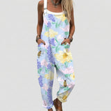 Edwina - Pale Blue Overalls with Lavender and Bee Print