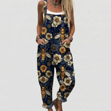 Christy - Navy Overalls with Bee and Sunflower Print