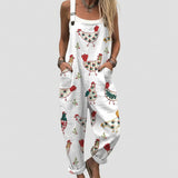 Arlene - White Overalls with Folk Rooster Print