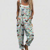 Ally - Mint Overalls with Chicken and Floral Print