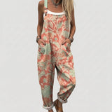 Myra - Coral Overalls with Tonal Floral Print