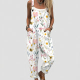 Milly - White Overalls with Fine Wildflower Print