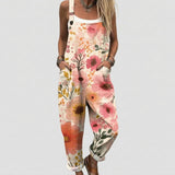 Michele - Cream Overalls with Painted Pink Flowers