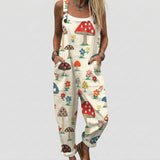Merle - Cream Overalls with Red Mushroom Print