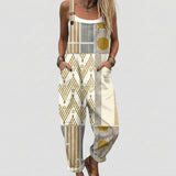 Meaghan - Cream Overalls with Geometric Patchwork
