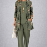 Sharon elegant three-piece set in Khaki Green, front view