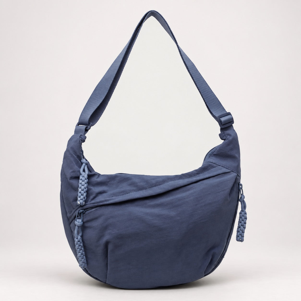 Tessa blue nylon shoulder bag, front view