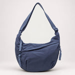 Tessa blue nylon shoulder bag, front view