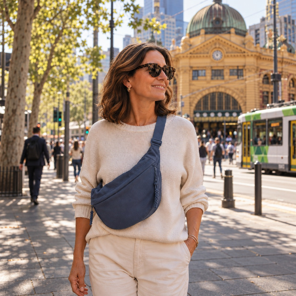 Tessa blue nylon shoulder bag, view 2